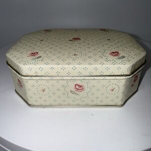 Vintage Bristol Ware Tin Pink Floral Pattern On Cream Tin Made In Hong Kong